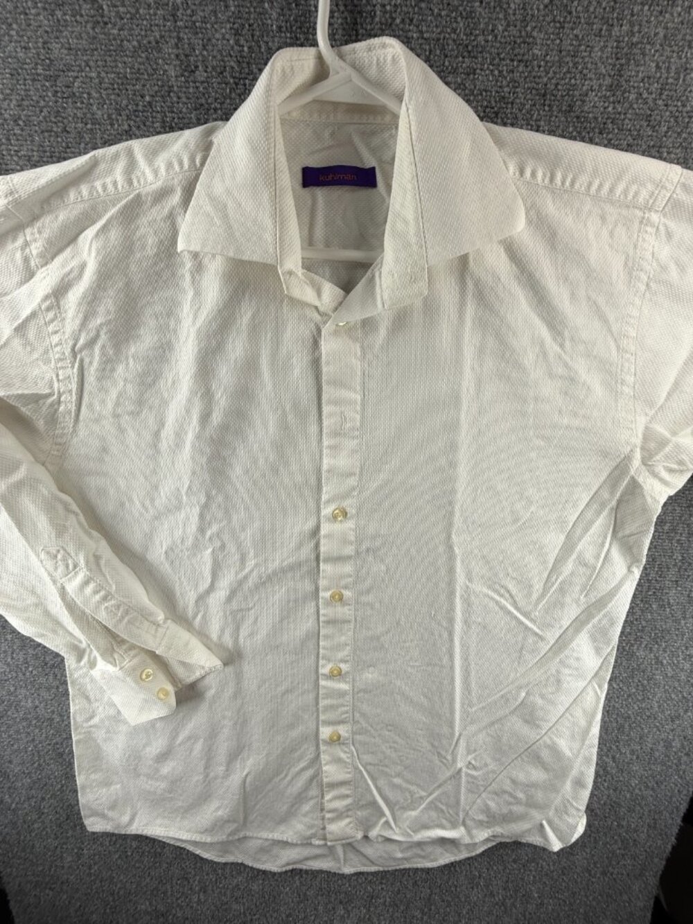 Kuhlman Button Up Long Sleeve Dress Shirt White Size 43 Cotton Textured Men